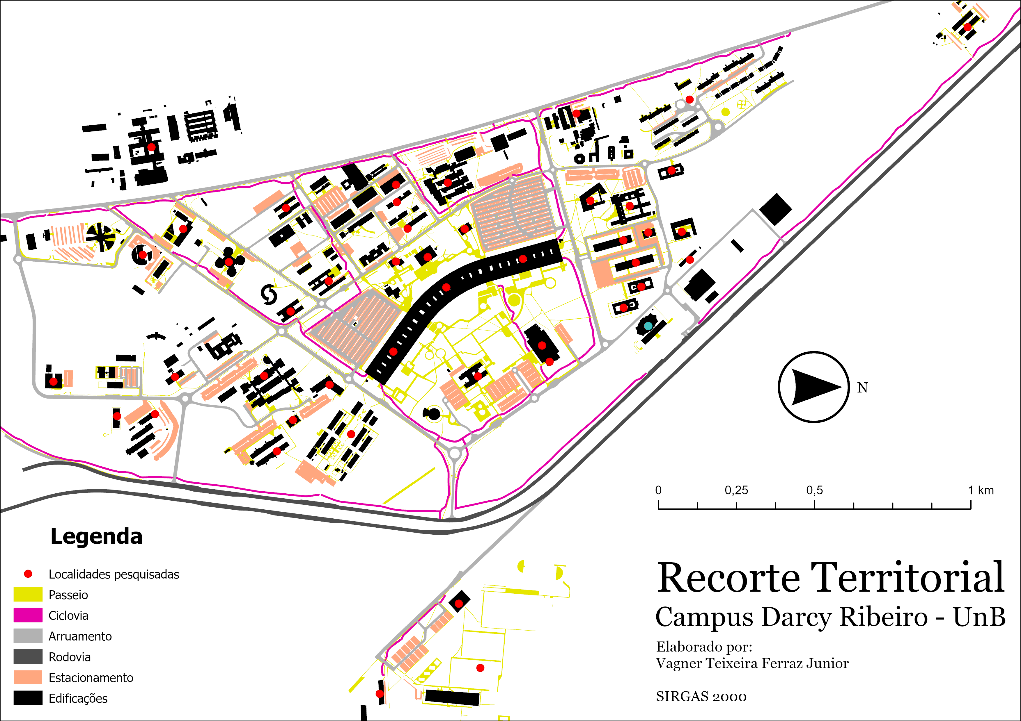 Mapa de vias do Campus Darcy Ribeiro